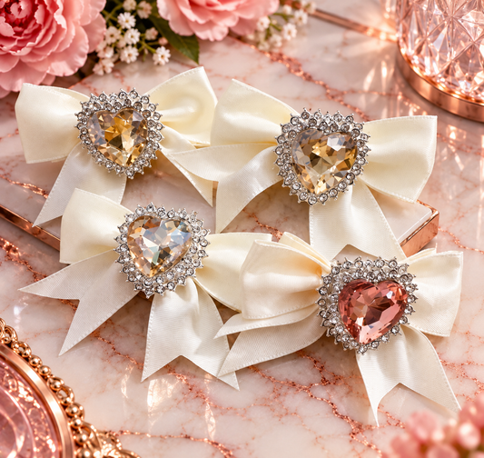 Ivory Satin Champagne Crystal Heart Bow